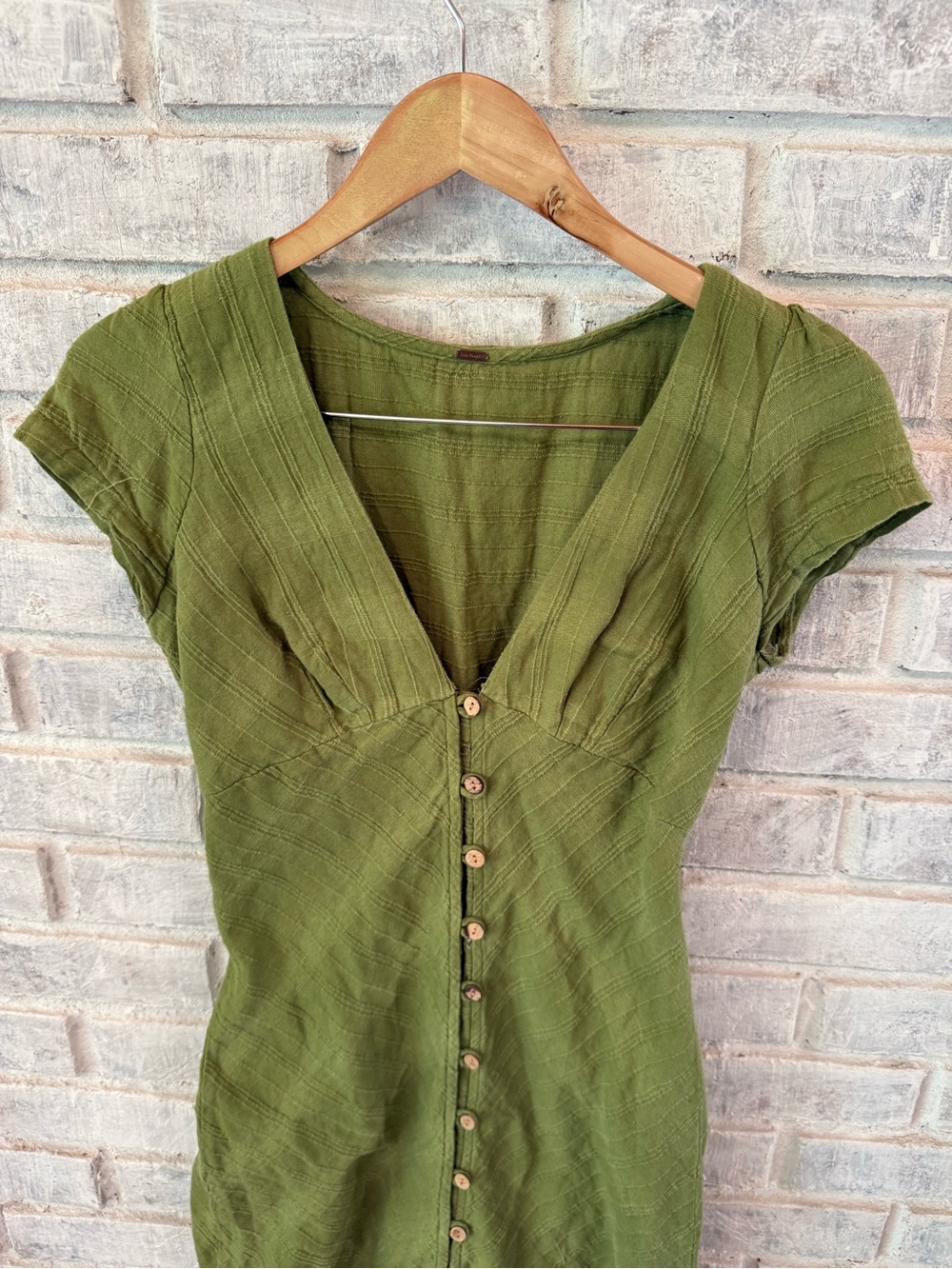 Free People Olive Green Button-Front Midi Dress - Picture 3 of 8